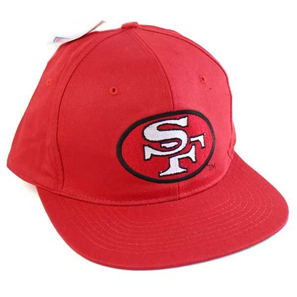 デッドストック★90s NFL San Francisco 49ers ロゴ刺繍 コットンキャップ 赤★A