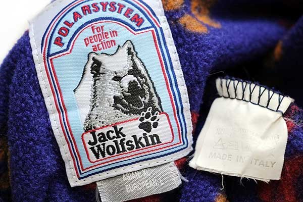 90s イタリア製 Jack Wolfskin 足型 総柄 ハーフジップ プルオーバー ...