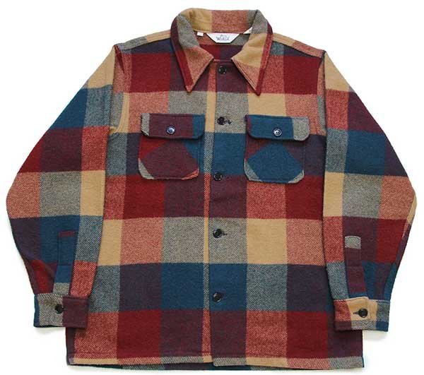 70s Woolrichウールリッチ ブロックチェック ウールシャツジャケット L