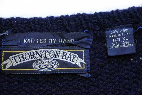 90s THORNTON BAY フィッシング柄 ケーブル編み切り替え ウール