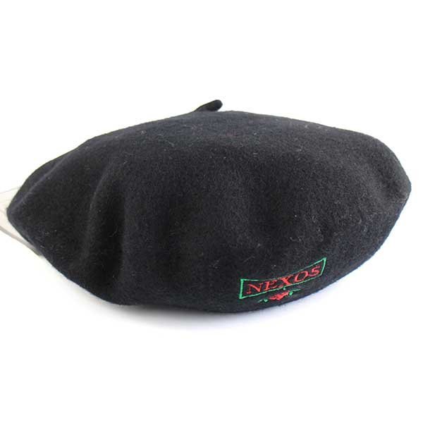 画像1: デッドストック★イタリア製 NEXOS バラ刺繍 ツバ付き ウール ベレー帽 黒 (1)