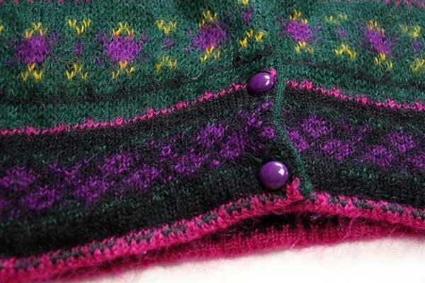 90s イタリア製 BENETTONベネトン 総柄 ノーカラー モヘヤニット