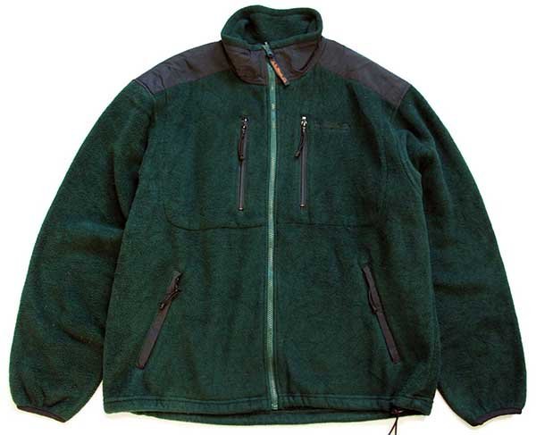 90s USA製 L.L.Bean ALL CONDITIONS 刺繍 ライナー フリースジャケット 深緑×黒 L-R
