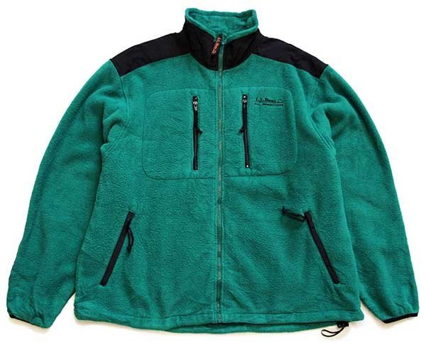 90s L.L.Bean ALL CONDITIONS 刺繍 ライナー フリースジャケット 緑×黒
