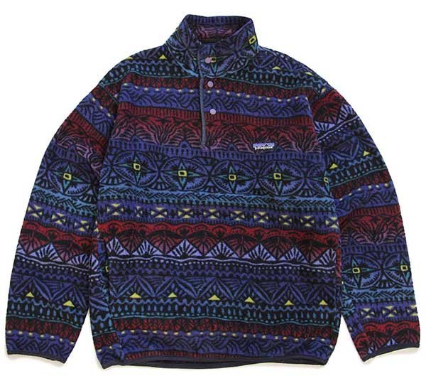 90s USA製 patagoniaパタゴニア 総柄 シンチラ フリース スナップT S 