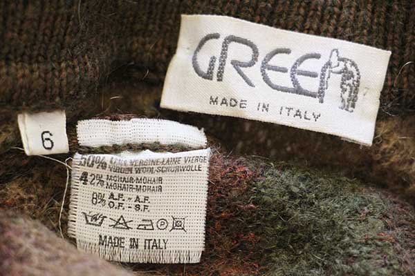 80s イタリア製 GREEN チェック Vネック フリーダムスリーブ ウール