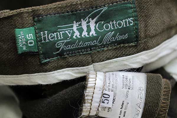 90s イタリア製 Henry Cotton's ツータック スラックス モールスキン ...