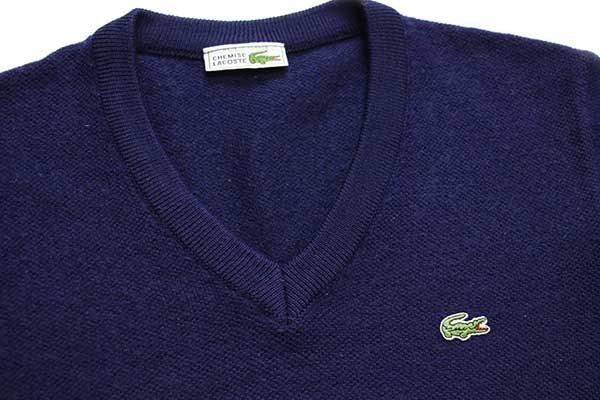 70s フランス製 CHEMISE LACOSTE ラコステ ワンポイント Vネック 