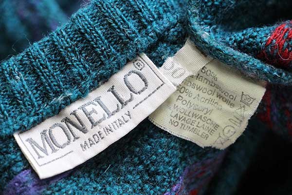 90s イタリア製 MONELLO 編み柄 ラムウール×アクリルニット セーター 