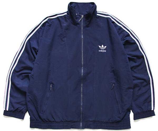 90s adidasアディダス トレフォイル ロゴ刺繍 ジャケット 紺×白