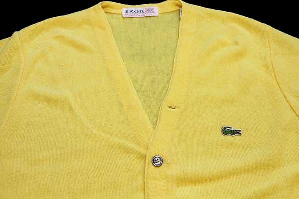 80s ラコステ LACOSTE アクリルカーディガン XLサイズ イエロー