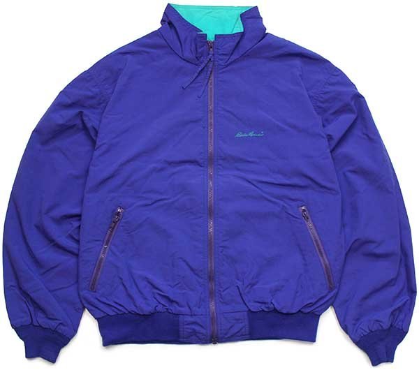画像1: 80s USA製 EddieBauerエディーバウアー ロゴ刺繍 Hydrofil ナイロンジャケット 青紫 L (1)