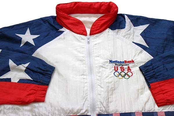 90s Nations Bank USA OLYMPICオリンピック 刺繍 星条旗柄 テープ付き