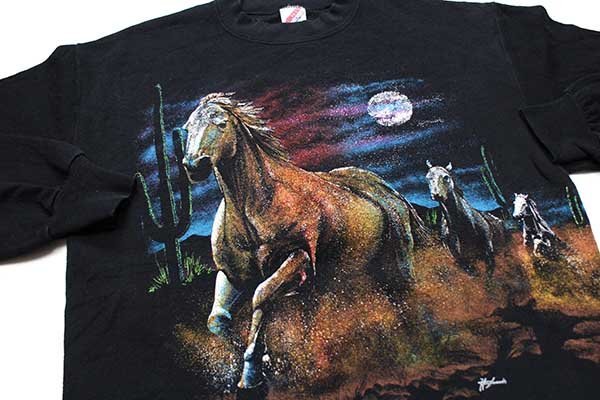 80s USA製 馬 サボテン ムーン 両面プリント アート スウェット 80s USA製 馬 サボテン ムーン 両面プリント アート スウェット