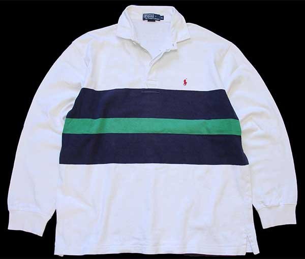 90s ポロ ラルフローレン ロゴ刺繍 コットン ラガーシャツ 白 XL 