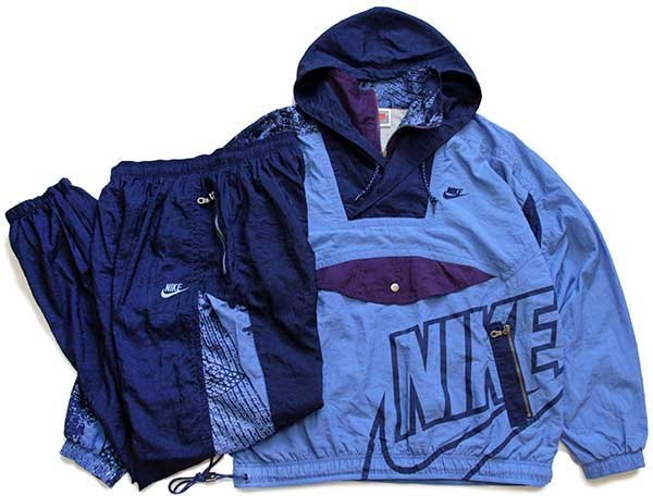 90s NIKEナイキ 総柄 切り替え プルオーバー ナイロンパーカー