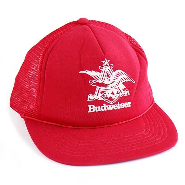 90s Budweiserバドワイザー ロゴ 発泡プリント メッシュキャップ 赤