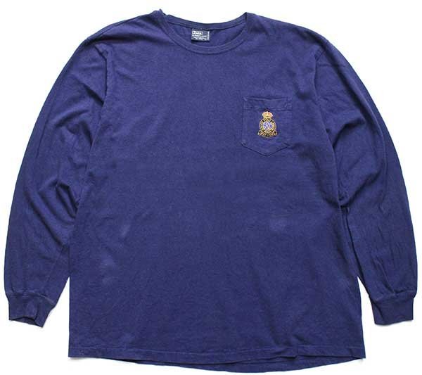 90s ポロ ラルフローレン ロゴ刺繍 コットン ポケット付き 長袖Tシャツ