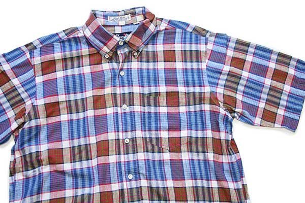 Vintage 70s Campus Man Fit Short Sleeve Plaid Shirt Medium