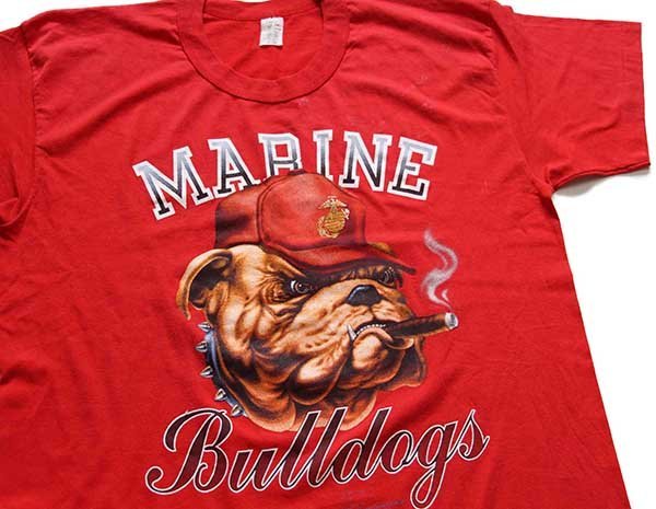 80s USA製 U.S.MARINE Bulldogs ブルドッグ マスコット Tシャツ 赤 XL ...