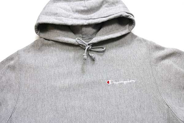 Champion チャンピオン リバースウィーブ ワンポイント フーディー パーカー 刺繍 グレー (メンズ L) O4453