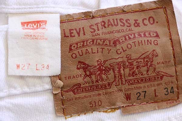 90s USA製 Levi'sリーバイス 510 ホワイト デニムパンツ w27