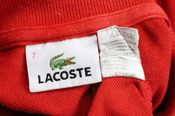 90s LACOSTEラコステ ワンポイント コットン 鹿の子 ポロシャツ 赤 7