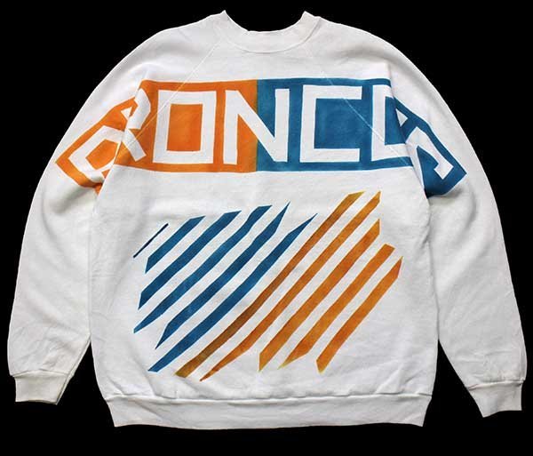 90s USA製 DENVER BRONCOS ビッグロゴ 両面ハンドスプレーペイント スウェット 白 XL - Sixpacjoe Web Shop