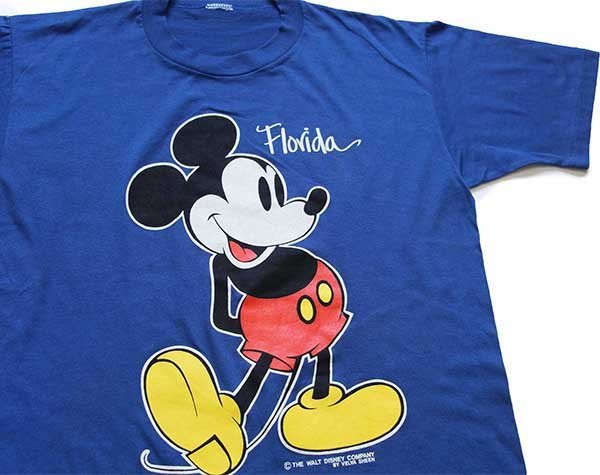 80s Disneyディズニー ミッキー マウス Florida Tシャツ 青 