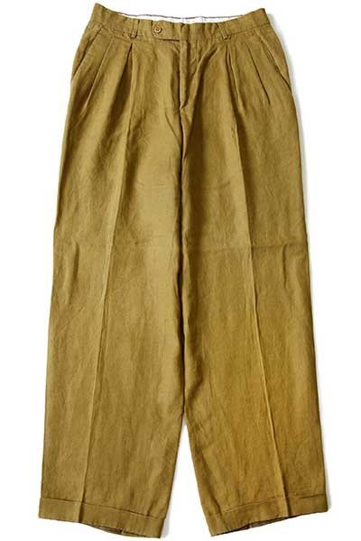 90s HUGO BOSS ツータック スラックス リネンパンツ うぐいす 1