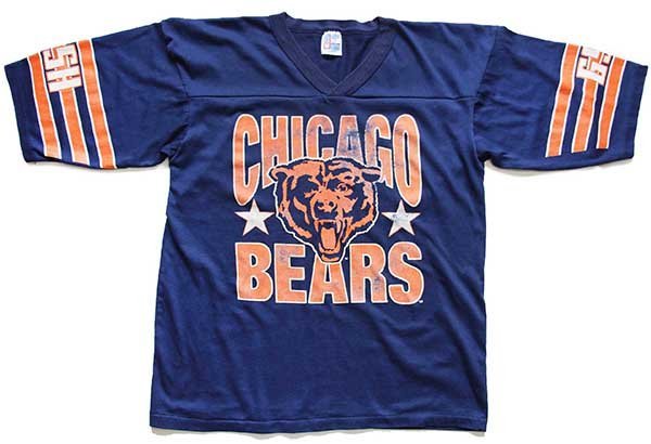 80s USA製 NFL CHICAGO BEARS ビッグロゴ ひび割れプリント Vネック ...