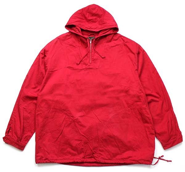 90s J.CREW 無地 ハーフジップ プルオーバー コットンパーカー 赤 XL