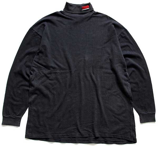 画像1: 80s USA製 LOGO7 NFL GIANTS 刺繍 タートルネック コットン 長袖Tシャツ 黒 XL (1)