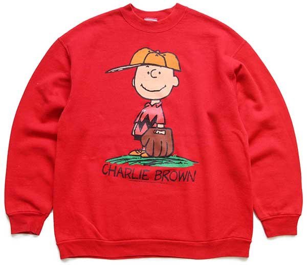 90s USA製 CHARLIE BROWN チャーリーブラウン スウェット 赤 L