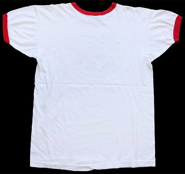 70s USA製 Championチャンピオン SUPER BASS 染み込みプリント リンガーTシャツ 白×赤 L★ビンテージ バータグ スーパーマン パロディ