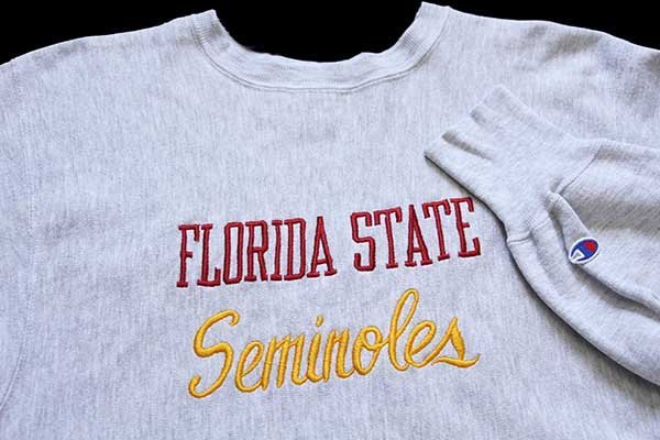 90s USA製 Championチャンピオン FLORIDA STATE Seminoles 刺繍 リバースウィーブ スウェット 杢グレー XL