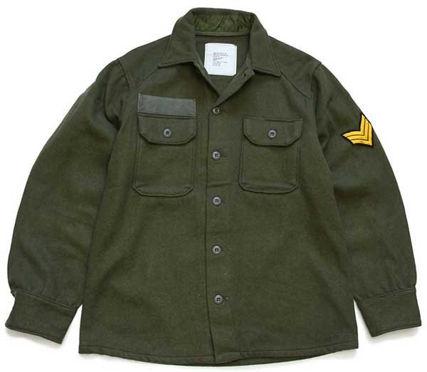 80s 米軍 U.S.ARMY パッチ付き ウールシャツ オリーブグリーン M