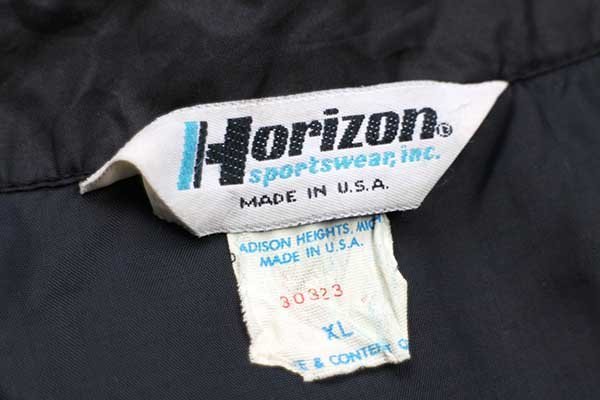 80s USA製 Horizon Snap-onスナップオン ロゴ刺繍 ナイロン レーシングジャケット 黒 XL