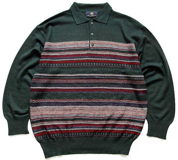 90s イタリア製 SETTEBELLO ラグ柄 ニット ポロシャツ☆セーター