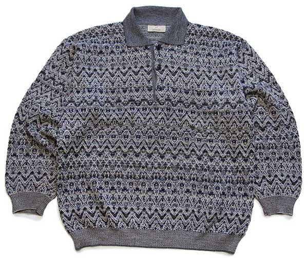 画像1: 90s イタリア製 RODES 編み柄 襟付き ウール混 ニット セーター★B ポロシャツ (1)