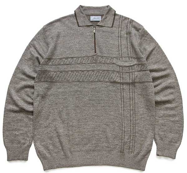 画像1: 90s イタリア製 Rodes 編み柄 ハーフジップ ウール×アクリル×ナイロンニット ポロシャツ XL★セーター (1)