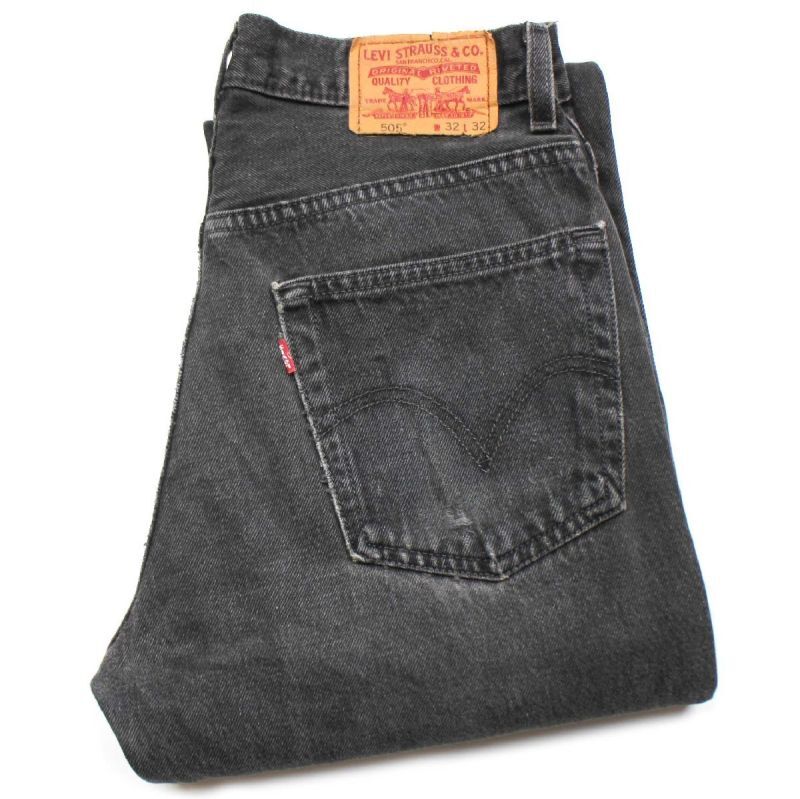 00s Levi'sリーバイス 505 ダメージ ブラック デニムパンツ w32 L32 ...