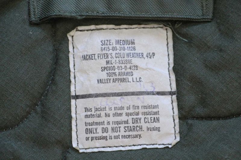 00s 米軍 USAF CWU-45/P パッチ付き キルティングライナー