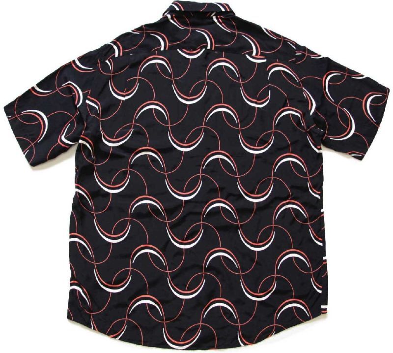 お歳暮ならオンライン UNKNOWN アトミック柄 Shop Web Sixpacjoe - 黒 レーヨンシャツ 半袖 トップス
