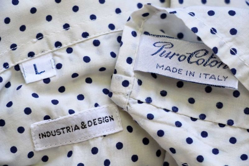 イタリア製 INDUSTRIA&DESIGN ドット柄 三点留め ボタンダウン