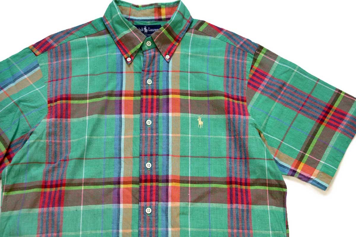 美品　ラルフローレン マドラスチェックボタンダウン シャツ 半袖 Mサイズ Polo Ralph Lauren /ポロラルフローレン マドラスチェック半袖