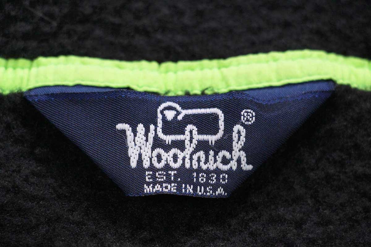 画像4: 80s USA製 Woolrichウールリッチ プルオーバー フリース 黒×蛍光黄緑 (4)
