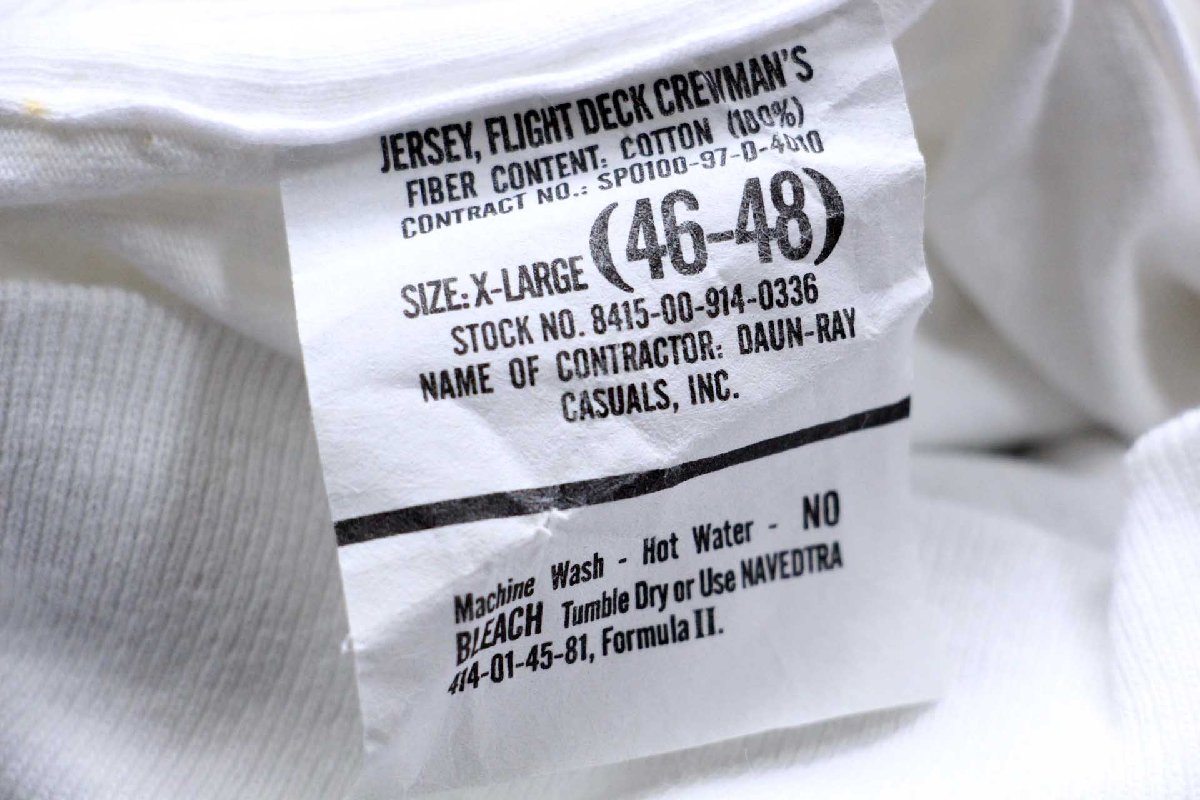 画像5: 90s 米軍 U.S.NAVY 無地 タートルネック フライト デッキクルー コットン 長袖Tシャツ 白 XL (5)