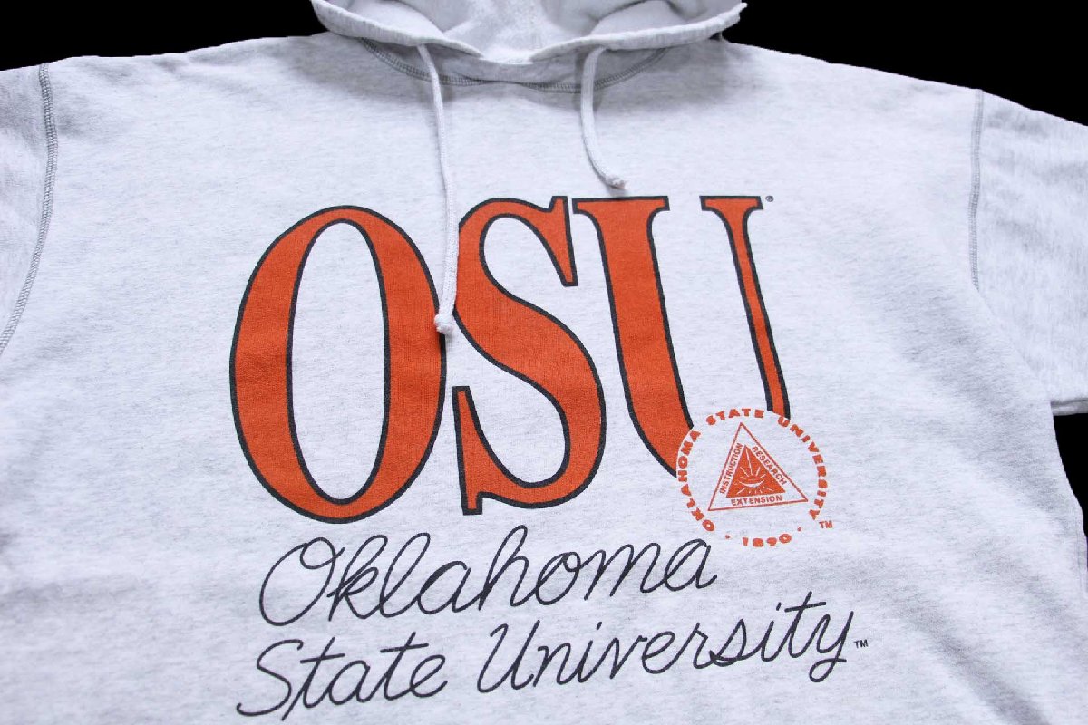 画像3: 90s USA製 OSU Oklahama State University スウェットパーカー 杢ライトグレー BIGGER★特大 フーディー (3)