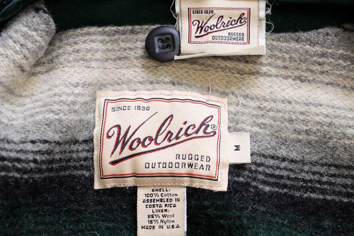 画像4: 00s Woolrichウールリッチ ラグ柄 ウールライナー コットン キャンバス フィールドコート 緑 M★ジャケット (4)